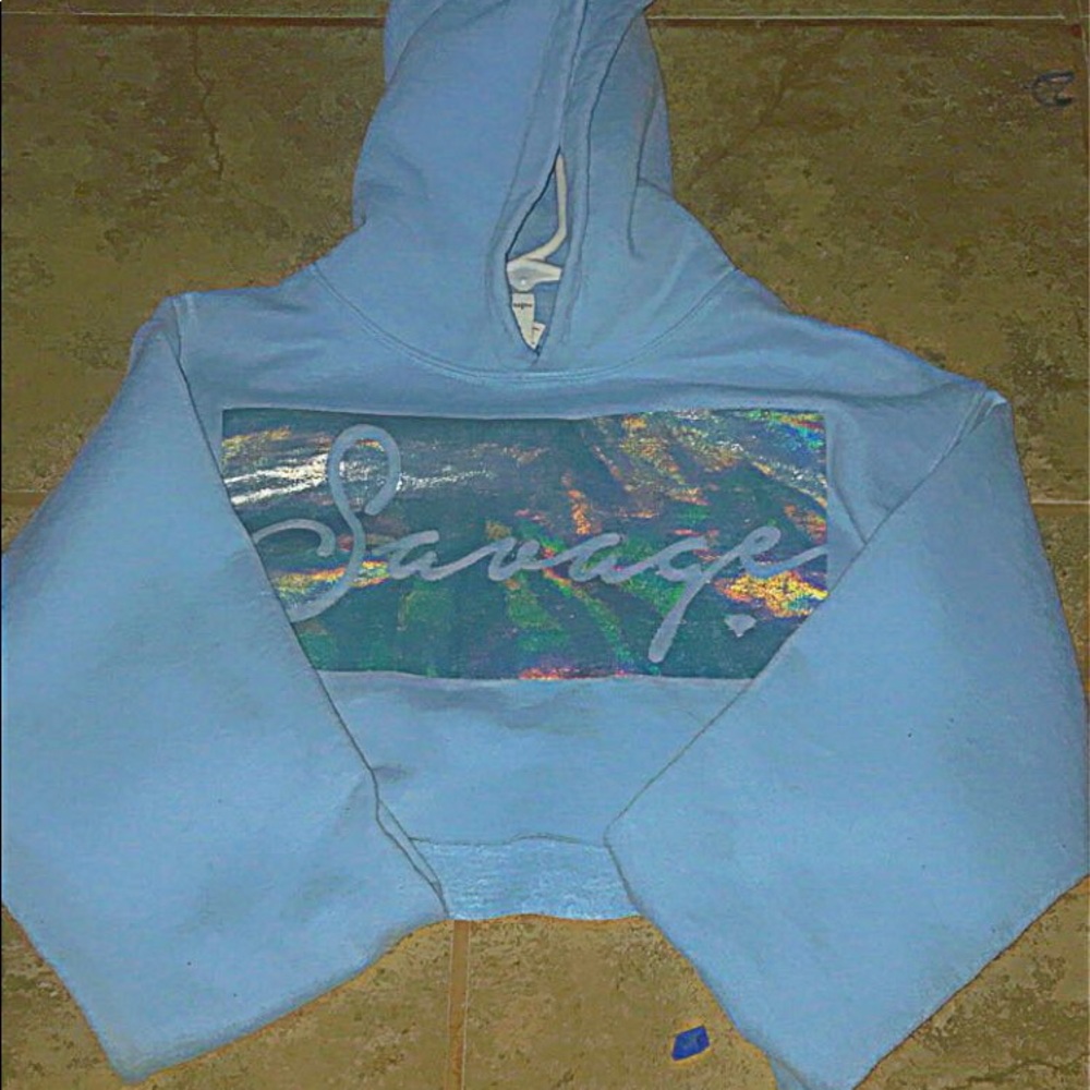 A blue sleeved crop top